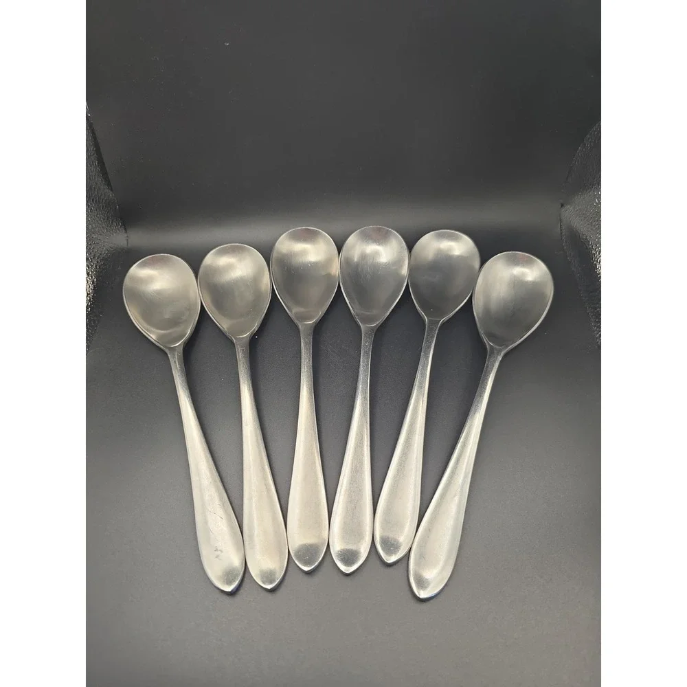 Set Of 6 Robert Welch Meridian Soup Spoons Satin Stainless Steel 8 1/8